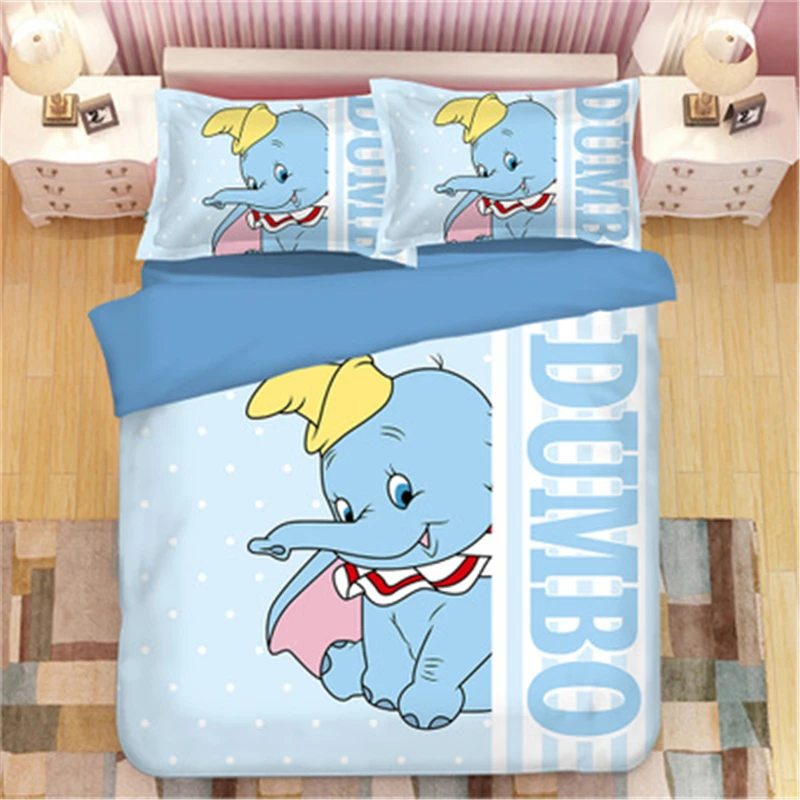 

Cartoon Dumbo Bedding Sets Boy/Girls Single double Twin king queen Kids luxury Duvet Cover Set Pillowcases star pink bedclothes