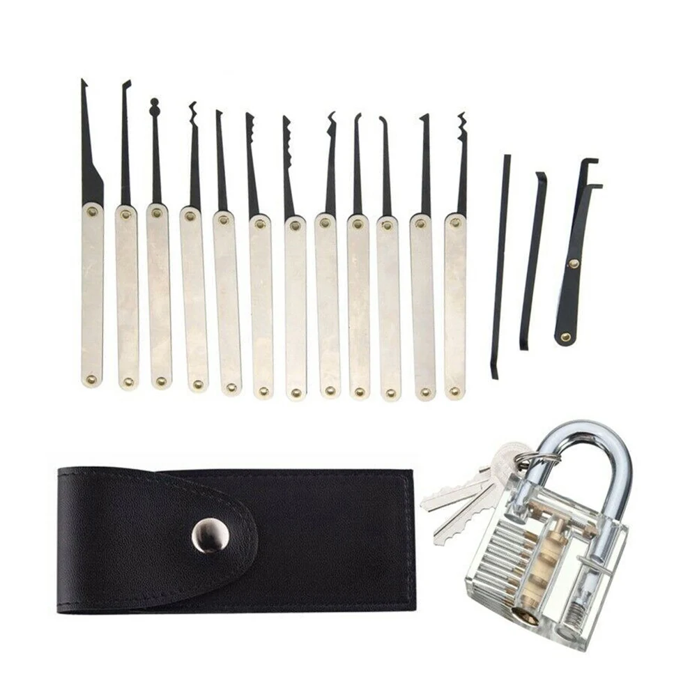 Набор из 15 предметов плюс набор из 5 предметов плюс прозрачный замок разблокировка комбинация с практическим замком набор ручной инструмент