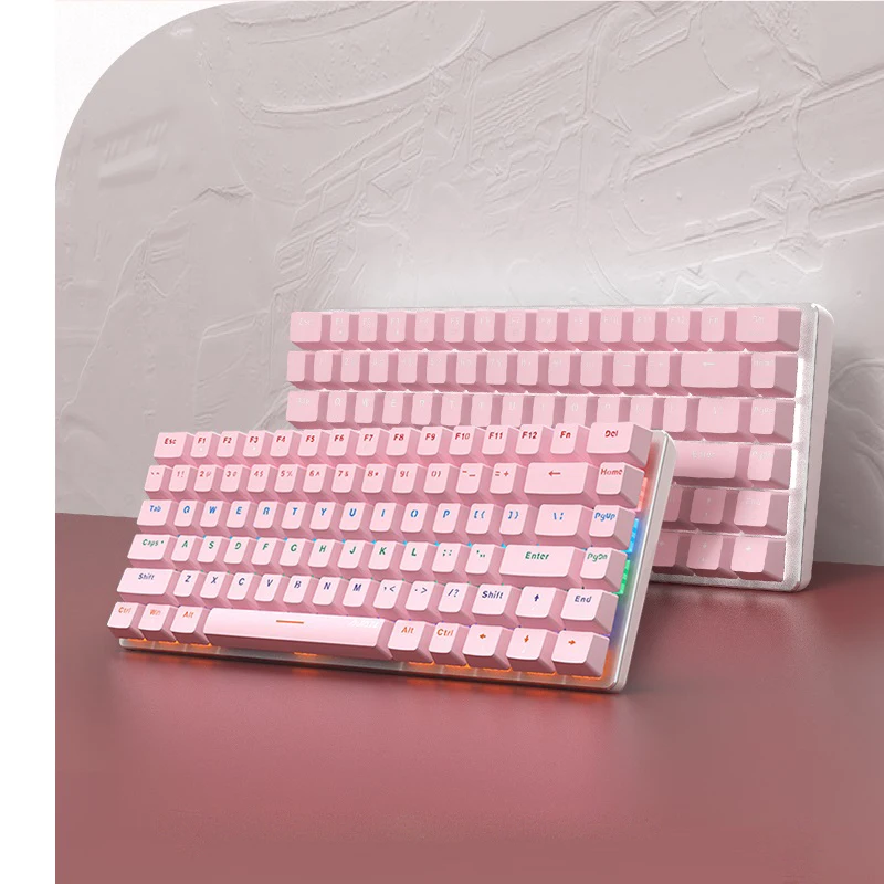 

Механическая игровая клавиатура AK33, милая розовая, белая клавиатура с подсветкой и зеленым переключателем, 82 клавиши, для Win, ПК, настольных ...