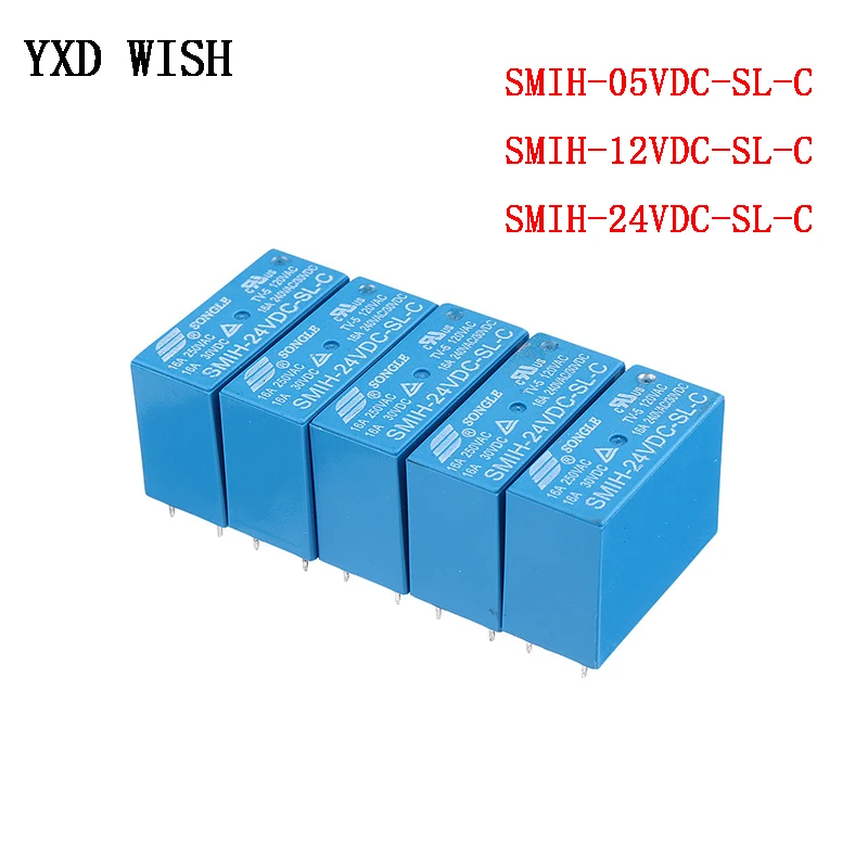 

5 шт., Φ 05 12 24 V реле 250V 16A 8PIN SMIH-05VDC-SL-C 12V 24VDC-SL-A 6-контактное реле