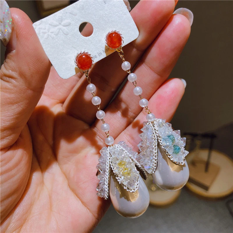 

OSHUER New High Quality Gold Handmade Crystal Preal Cute Korean Earrings for Women Stud Earrings Fashion Jewelry Party Gift