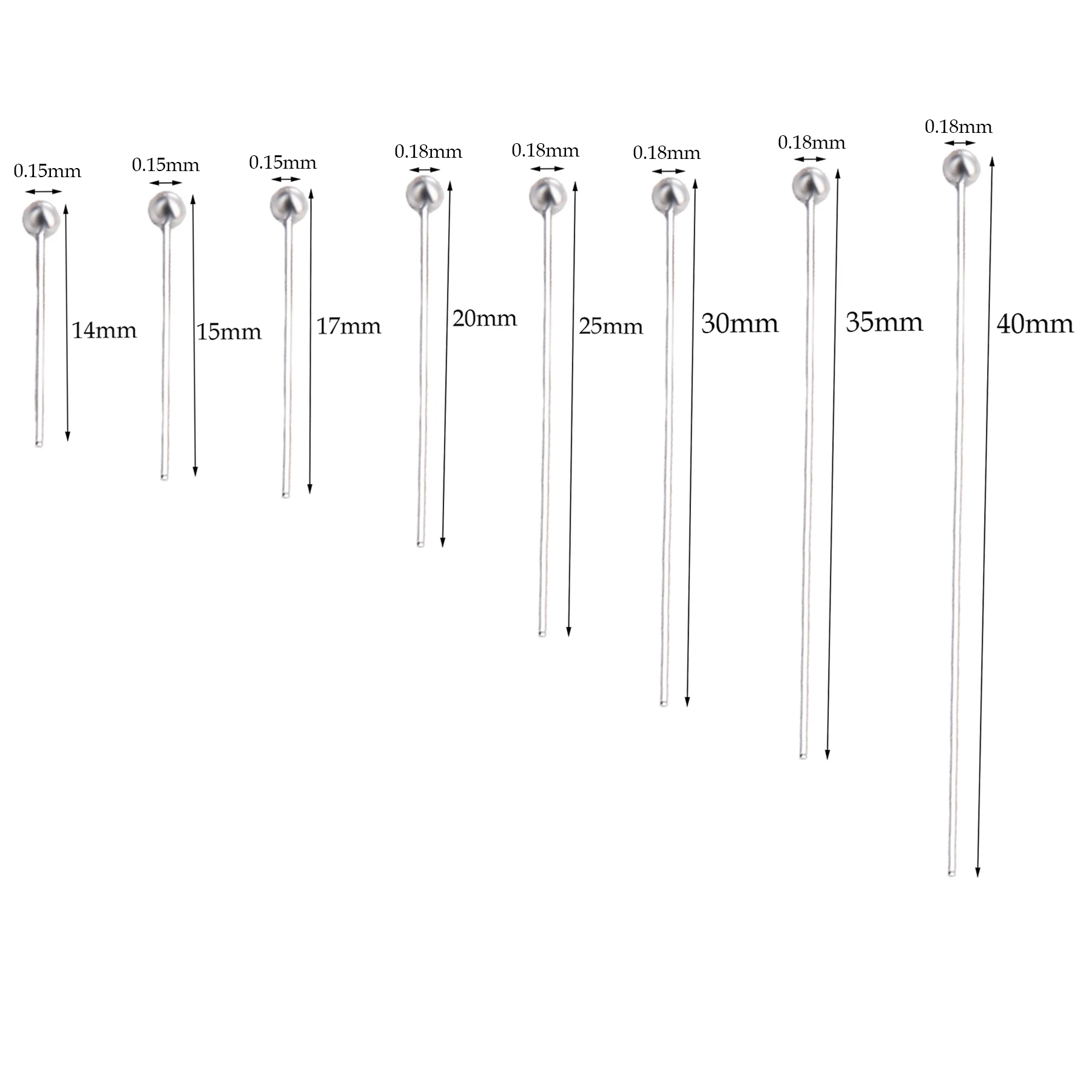 100 шт 8 размеров Нержавеющая сталь штырьки золотого серебряного цвета с