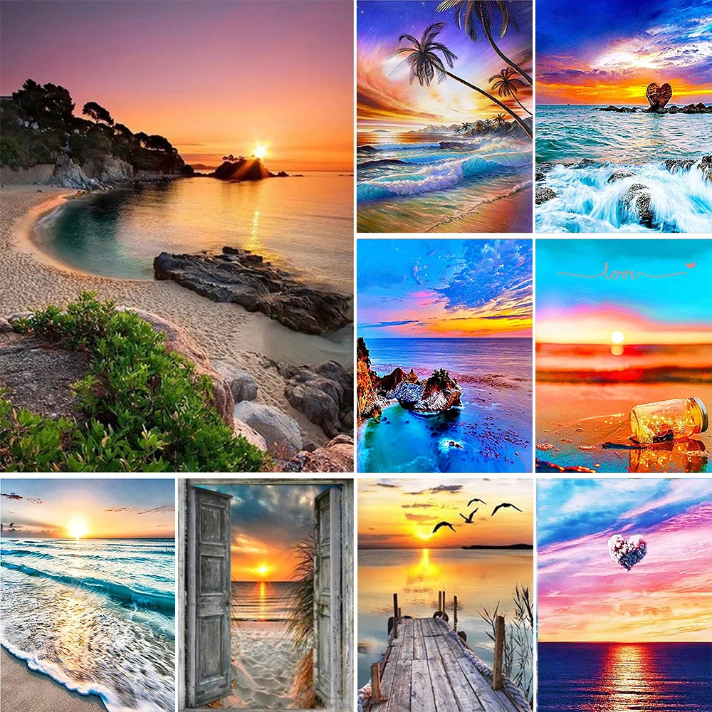 

JIEME 5D DIY Diamond Painting Landscape Sunset Full Drill Embroidery Scenery Mosaic Art Picture of Rhinestones Home Decor Gift