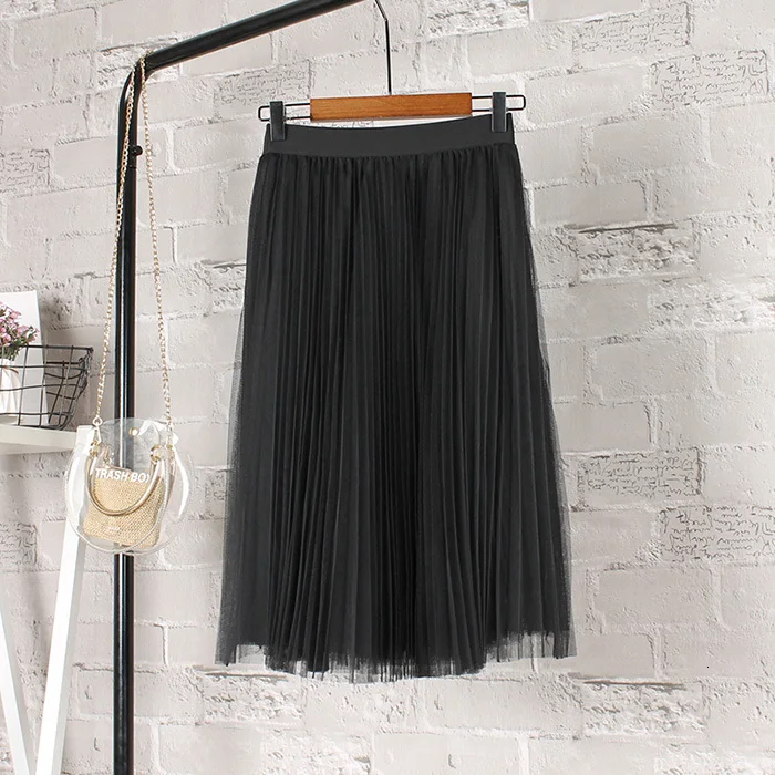 Сетчатая юбка-пачка, Женская плиссированная юбка, черная, белая, высокая талия, Женская фатиновая юбка, лето, осень, зима, юбка средней длины, Jupe Faldas