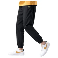2021 spring new products pure color shoelaces casual sweatpants fashion mens straight flat patch decoration drawstring trousers
