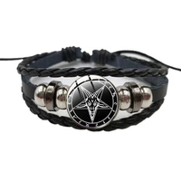 hot sale red goat head braided bracelet mens vintage bronze five pointed star pattern leather bracelet bracelet satanism gothic
