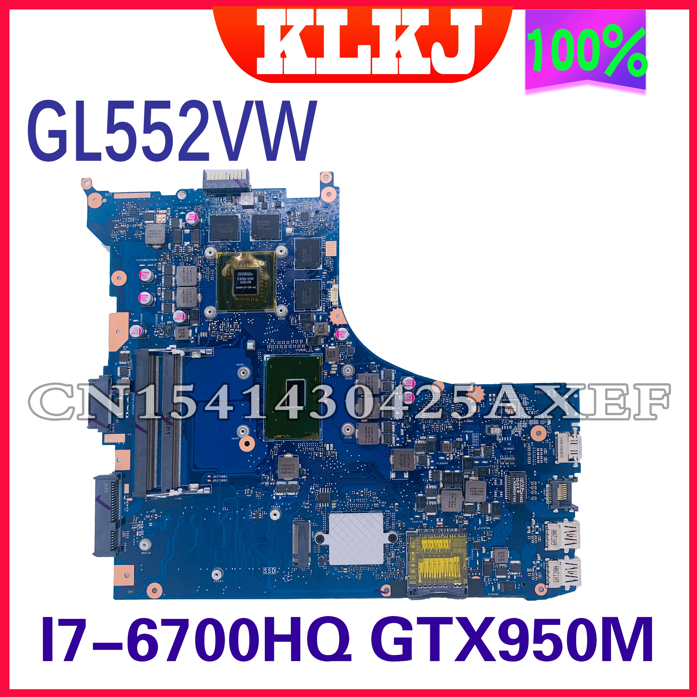 

Материнская плата для ноутбука KLKJ GL552VW, для ASUS ROG GL552VX, оригинальная материнская плата HM170 с фонариком GTX950M, 40-pin, 100% рабочий, wll