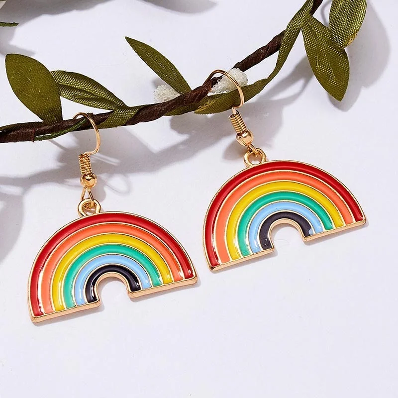 

Korean Fashion Rainbow Earrings for Women Cute Gold Metal Hanging Drop Earrings Jewelry Accessories 2021 Women's Earring Gifts
