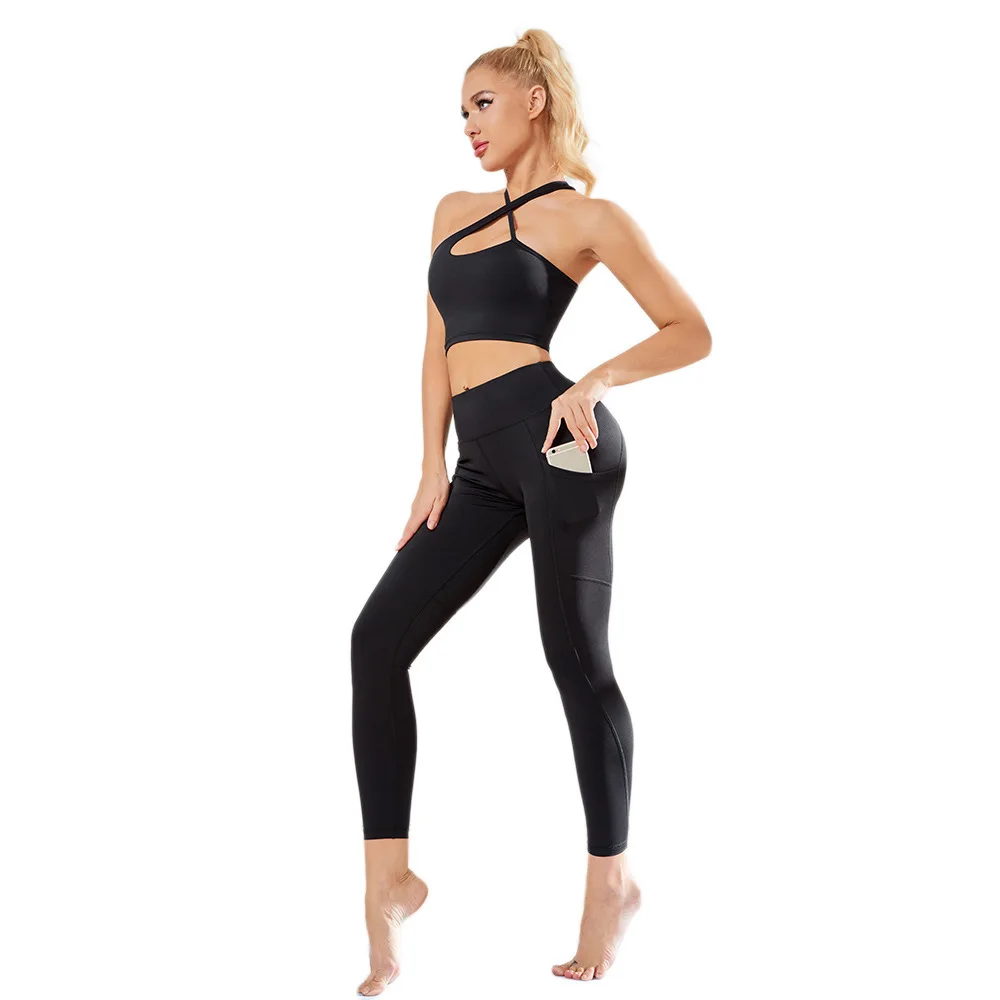 

Oblique shoulder trousers sports fitness yoga suit shockproof running suit