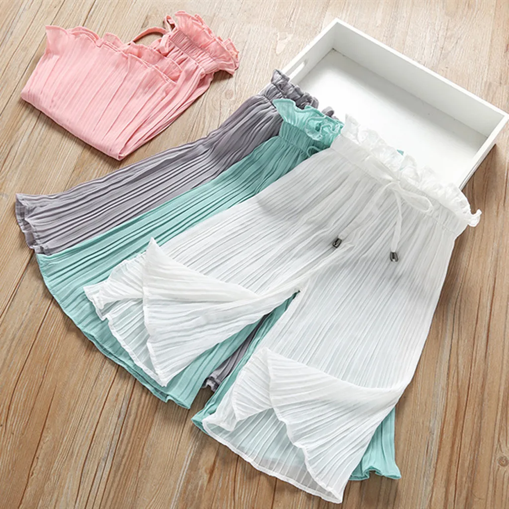 

Toddler Kid Trousers Baby Girls Solid Ruffle Anti-mosquito Casual Long Pants Elastic Waist Comfortable Fashion Outfits 2021 New