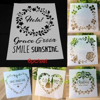 6pc stencil painting templates diy graphics scrapbooking coloring stamp ornament album embossed reusable office school supplies