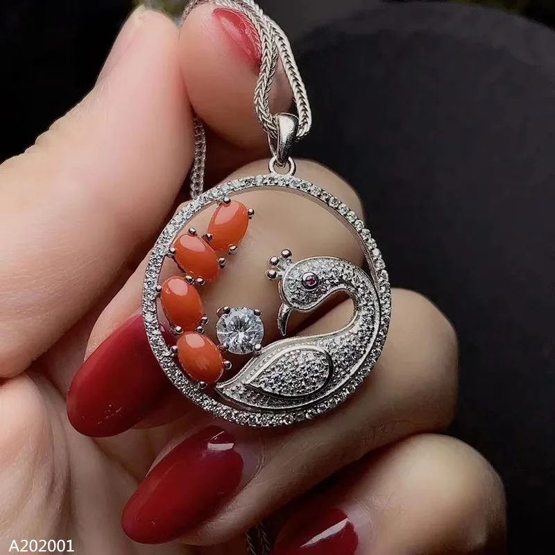 

KJJEAXCMY Fine Jewelry 925 sterling silver inlaid natural red coral women's pendant necklace new peacock supports detection