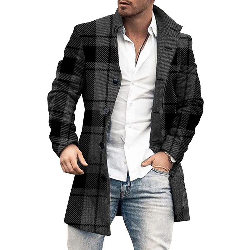 

Autumn Winter Men Plaid Coat Single Breasted Casual Business Man Office Plus Size Checkered Jacket Coats Male Outwear 2020