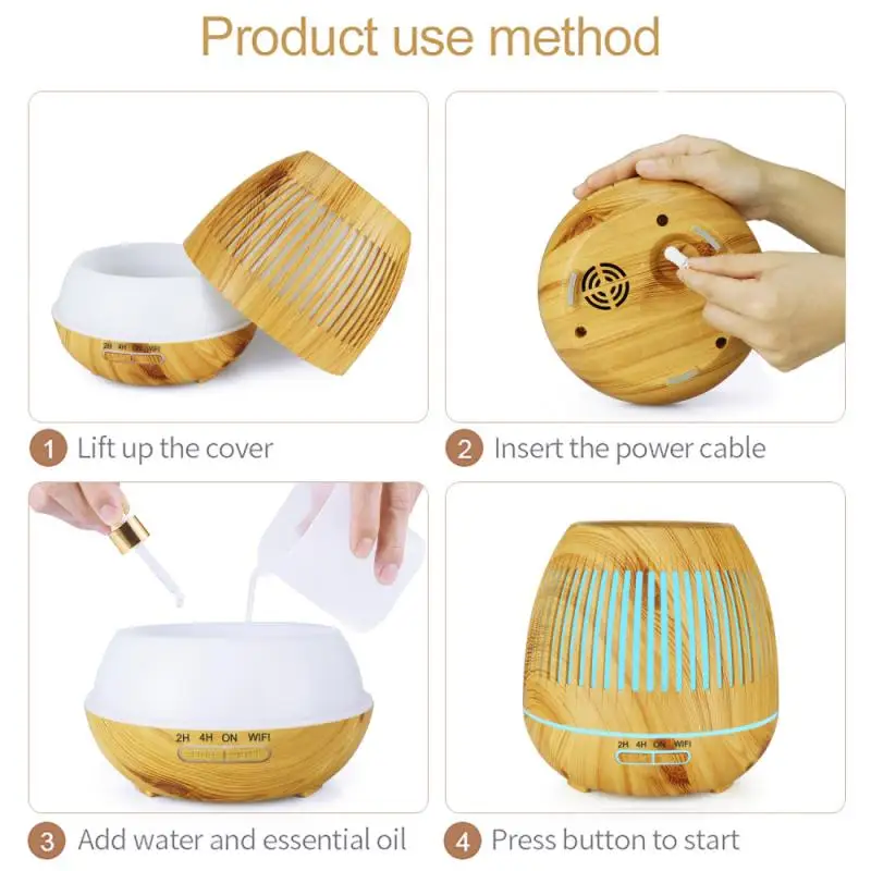 

Humidifier Essential Aroma Oil Diffuser Ultrasonic Wood Grain Air Humidifier Mini Mist Maker LED Night Light Tuya APP Control