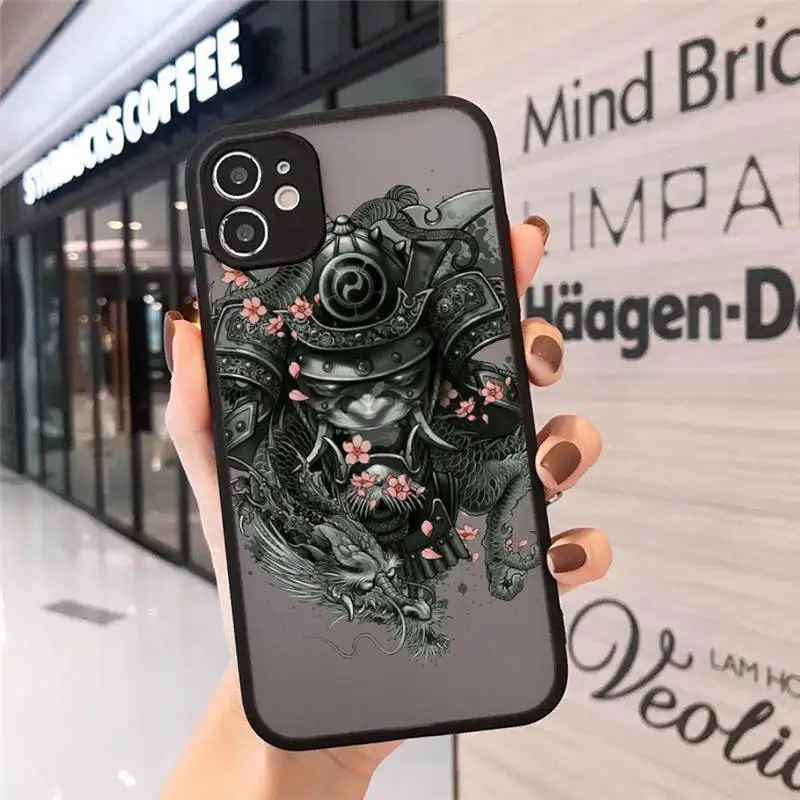 

Japanese samurai oni mask Phone Case Matte Transparent for iPhone 7 8 11 12 s mini pro X XS XR MAX Plus cover funda