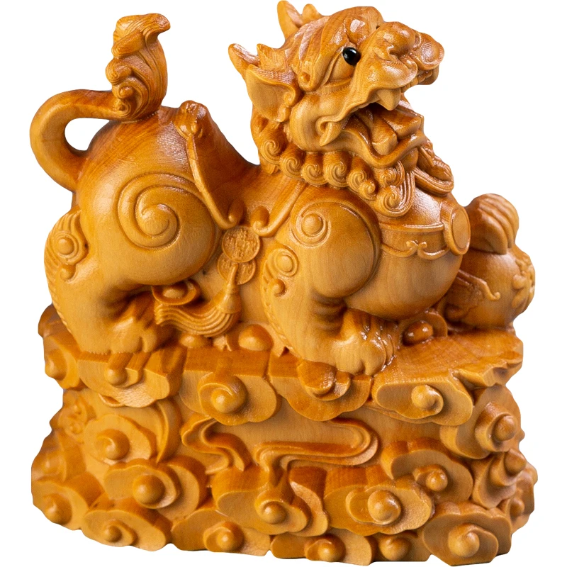 2 шт. 8 см мифическая Статуя Льва Pixiu статуя деревянного животного льва из цельного