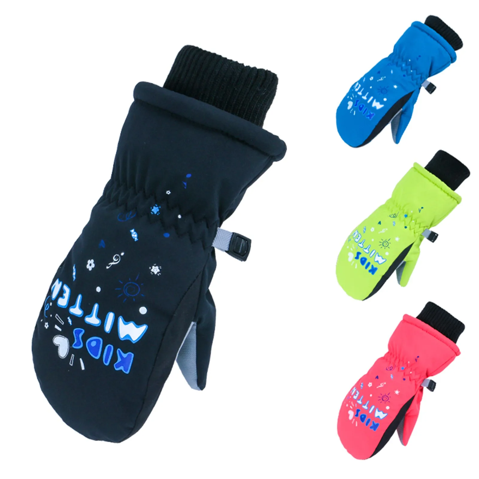 

Children's Winter Ski Gloves Down Cotton Waterproof Plus Velvet Thick Ties To Keep Warm Boys Girls Everyday Play Snow Gloves