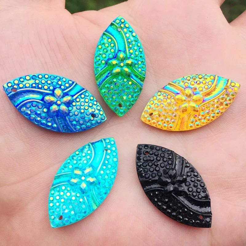 DIY 12pcs 15*30mm Horse eye&ampflowers Crystal Rhinestones Beads Flat back Sewing Buttons 2 hole craft -HY41A | Дом и сад