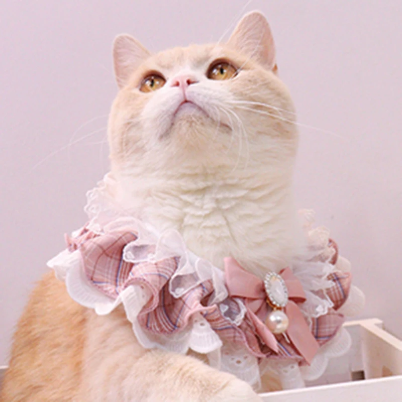 

Dog Pet Bows Necklace Cute Kitty Pinny Puppy Accessories Blue Diamond Lace Cat Collar Bandana Bibs Princess Rhinestone Jewelry