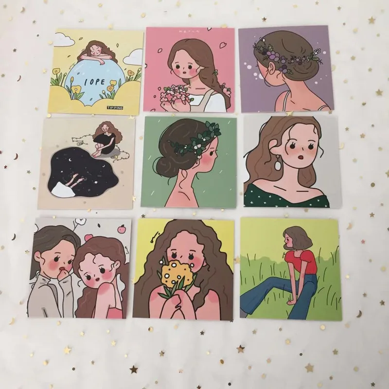 SIXONE 9 листов Ins kawaii Girl Inbetweening серия карта ручная учётная запись декоративная