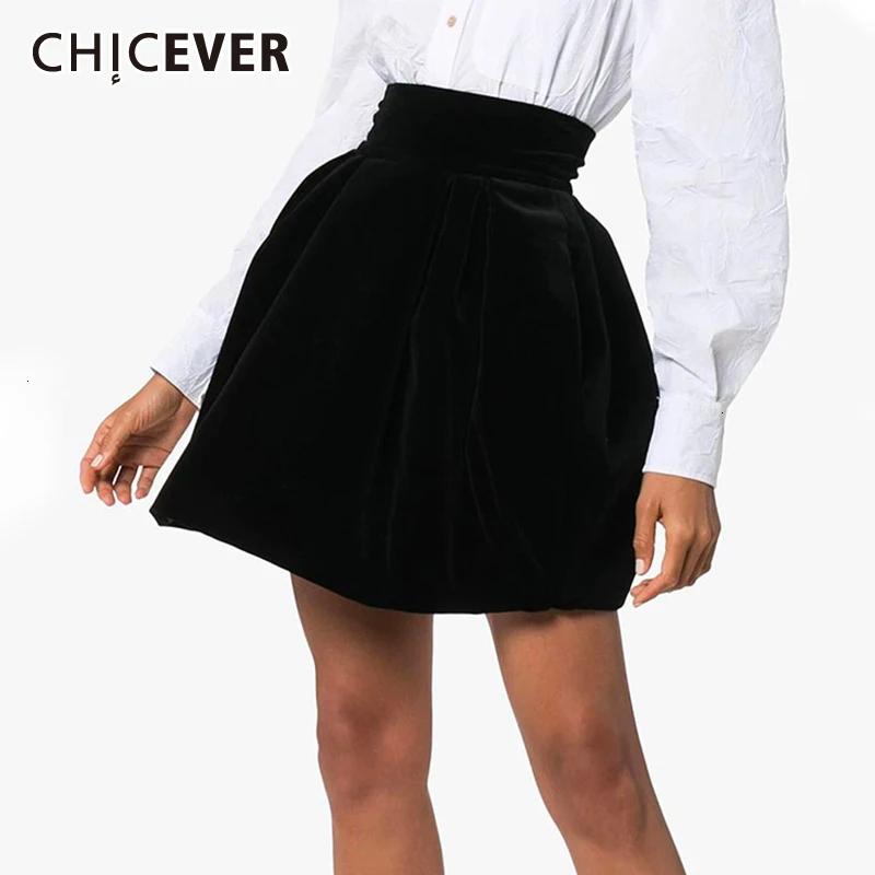 CHICEVER, винтажная велюровая юбка с рюшами для женщин, повседневная, высокая талия, осенняя, трапециевидная, женские юбки, модная одежда, новинка