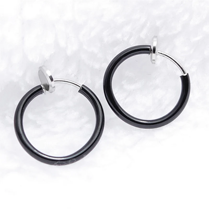 Hot Retractable Stainless Steel Simple Round Circle Earrings No Need Piercing Men Women Classic Hip-Hop Style Hoop | Украшения и