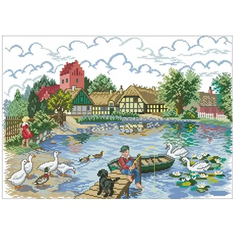 

Наборы для вышивки «пруд из деревни», 11CT 14CT 18CT, наборы для вышивки крестиком, оптовая продажа, наборы для вышивки крестиком