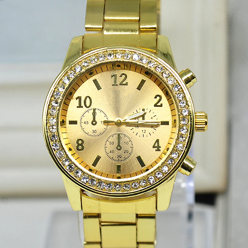 Женские кварцевые часы полностью стальные золотые серебряные Кристальные |