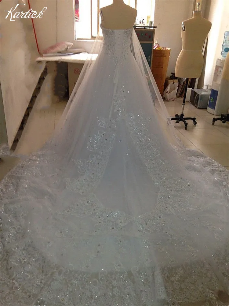 

Luxury Wedding Dresses with Long Train Beading Fashion Sweetheart Formal Dress Real White/Ivory Romantic Princess Bridal Gown