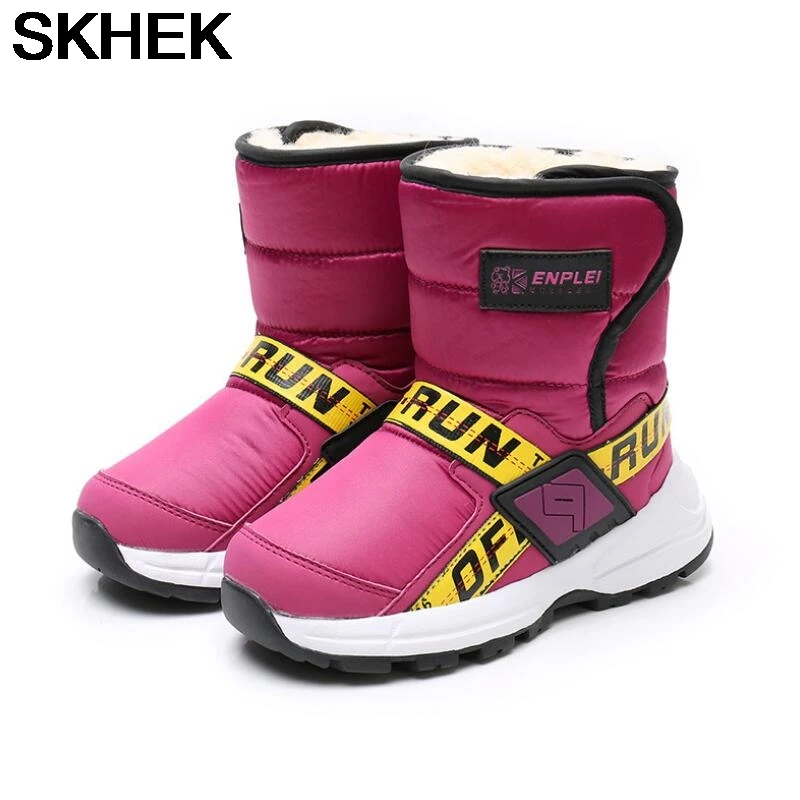 

SKHEK Children's Winter Snow Boots For Baby Girl Shoes Kid's Boys Fashion Plus Velvet Warm Waterproof Non-slip Boot TPR Boy Shoe