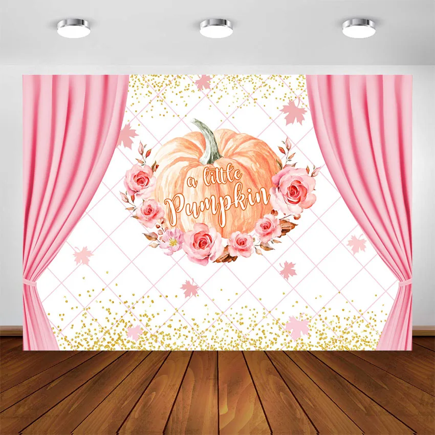 

Фон с маленькой тыквой для девичьей вечеринки на осень баннер для вечеринки в честь рождения ребенка золотые украшения с розовой тыквой
