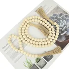 Гирлянда из деревянных бусин с кисточкой в деревенском стиле, деревянное украшение для дома, настенное украшение в скандинавском стиле, 1 шт.