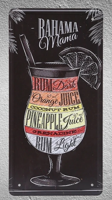 

1 pc Bahama mama Beer Whisky bar cup drink brewing plaques shop store Tin Plates Signs wall Decoration Metal Art Vintage Poster