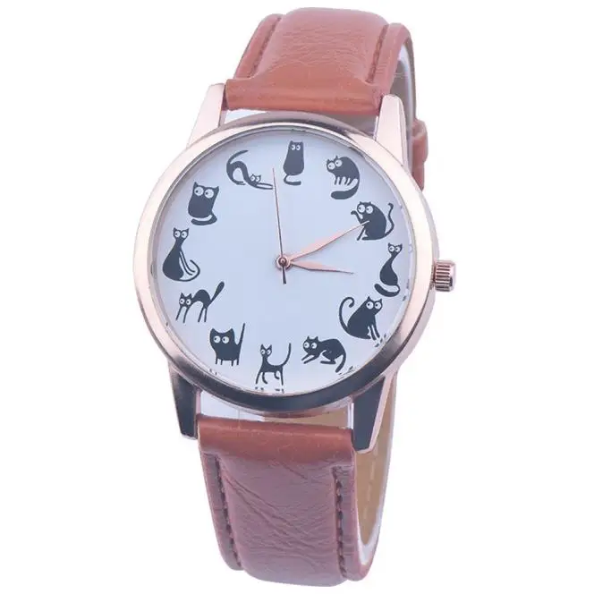 

Lovely Kitten Pattern Quartz Watch Leather Strap Belt Band Ladies Casual Wristwatch Montre Femme Relogio Feminino Drop Shipping