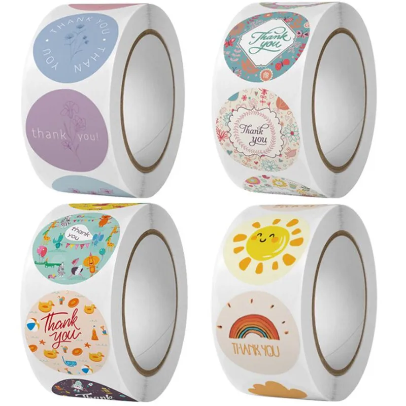 

500pcs Thank you for your decorative flower rolls sealing stickers cute animal cartoon weather stickers craft supplies