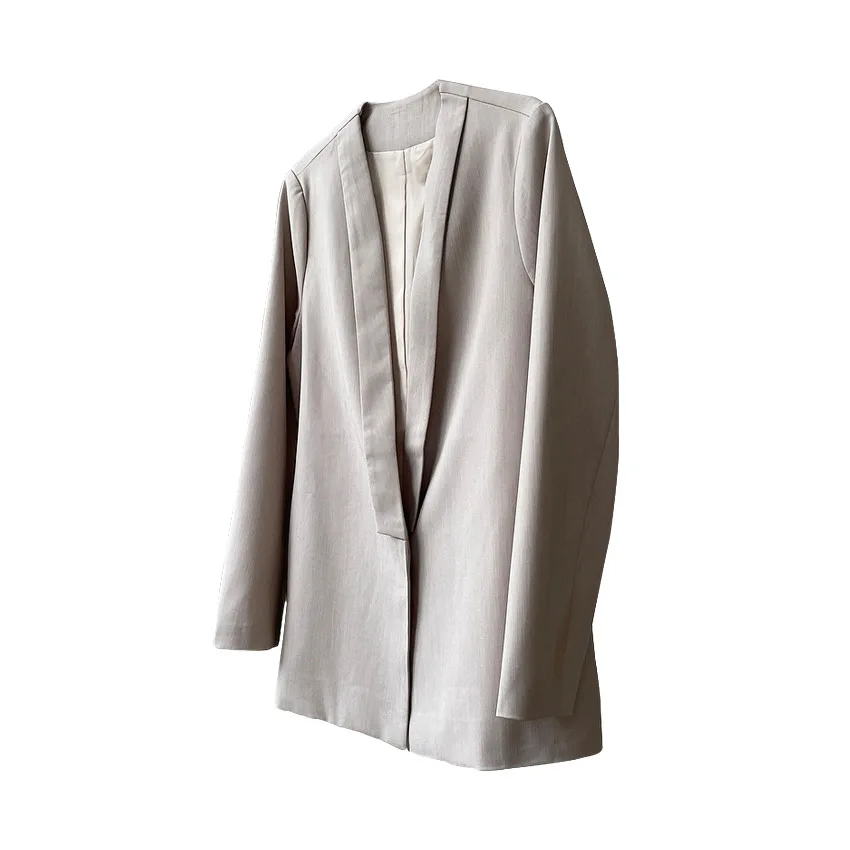 

TVVOVVIN Spring New Korean Simple Lapel Loose Female Tops Long Sleeve Slim Female All-match Mid-length Coat F76A
