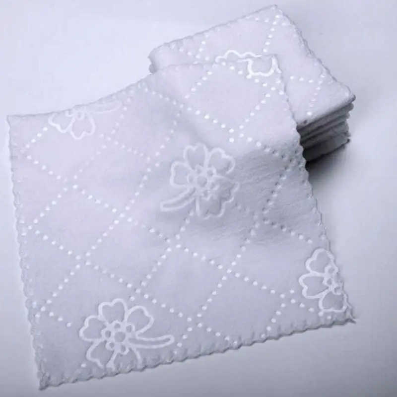 

Ultrasonic Cut Edge Lace Square White Napkin Wmbossed Fiber Wipes Handkerchief Disposable Supplies for Hotel Restaurant