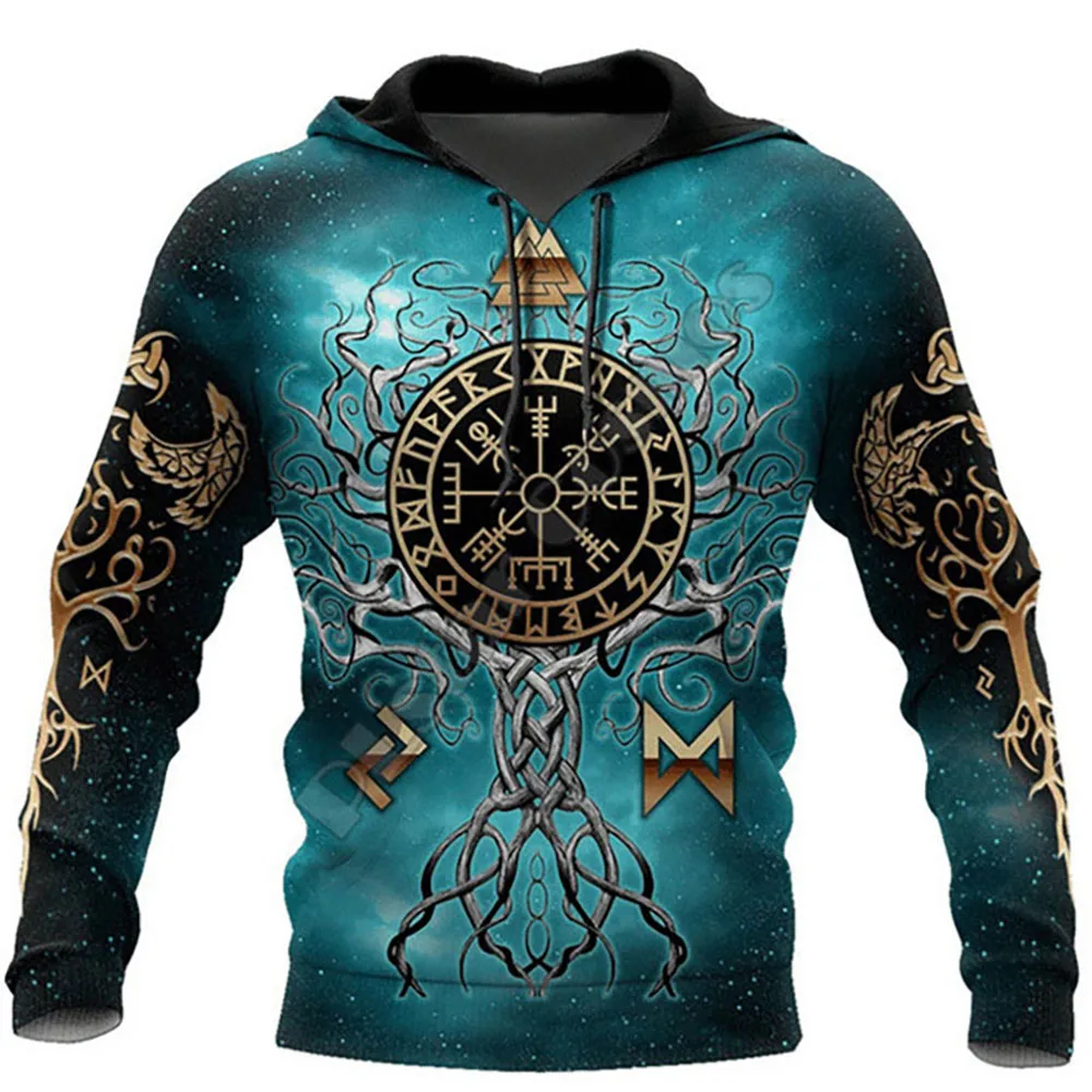 

Spring Autumn Popular Men's Viking Symbol Hoodies Sweatshirts 3D Printing Loose Oversized Polyester Nordic Mythology Pullover
