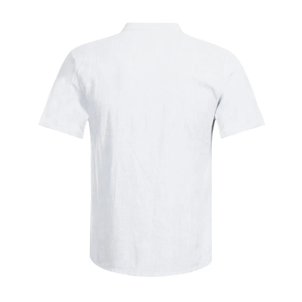 

2021 New Men's T-shirt Summer Casual Solid Color Blouse Cotton Linen Tops Loose Tops Short Sleeve Tee Shirt