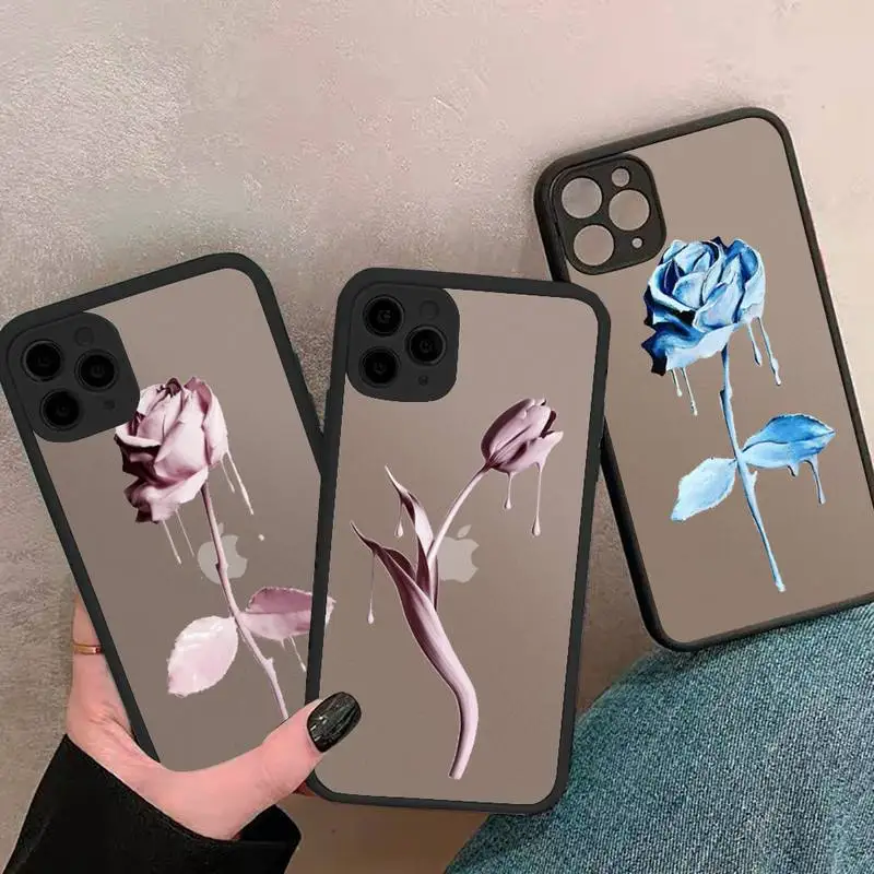 

ins pink blue rose Phone Case matte transparent black For iPhone 7 8 x xs xr 11 12 pro plus mini max Clear Funda