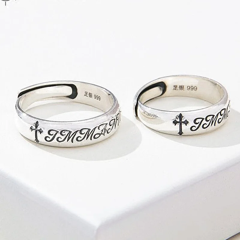 

Sterling Silver Men's Trendy Ring Couple Pair Engraving Fashion Personality Ring Female Silver Pair Ring Engagement Gift