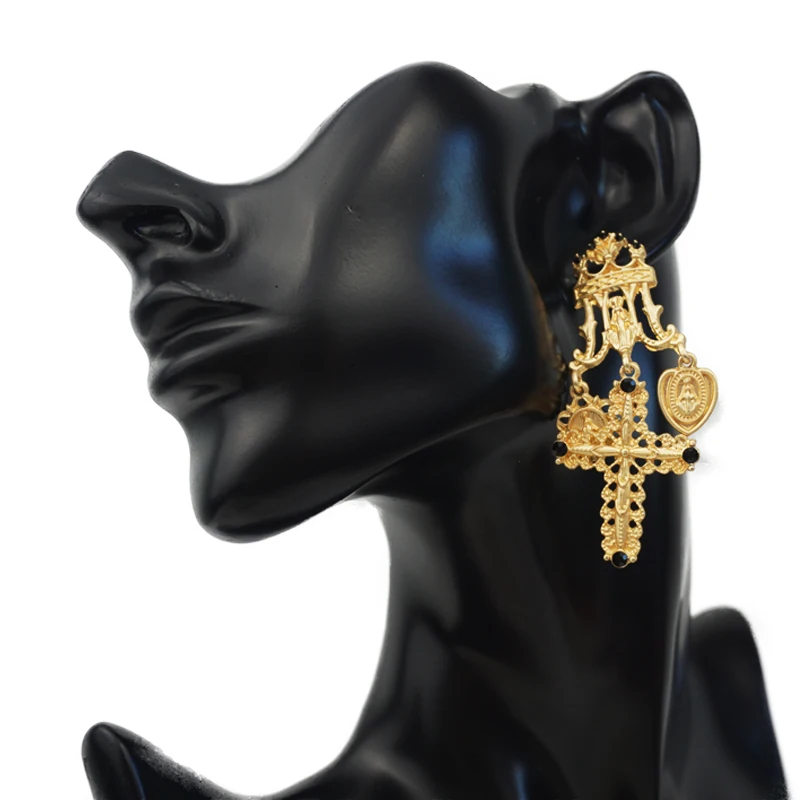 M & G золотые Винтажные серьги в готическом стиле женские черные стеклянные