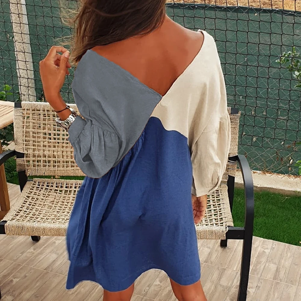 

Ladies Loose Sundress Clothes Women Spring Long Sleeve V Neck Straight Baggy Dress Clothing For Female vestido mujer Q30