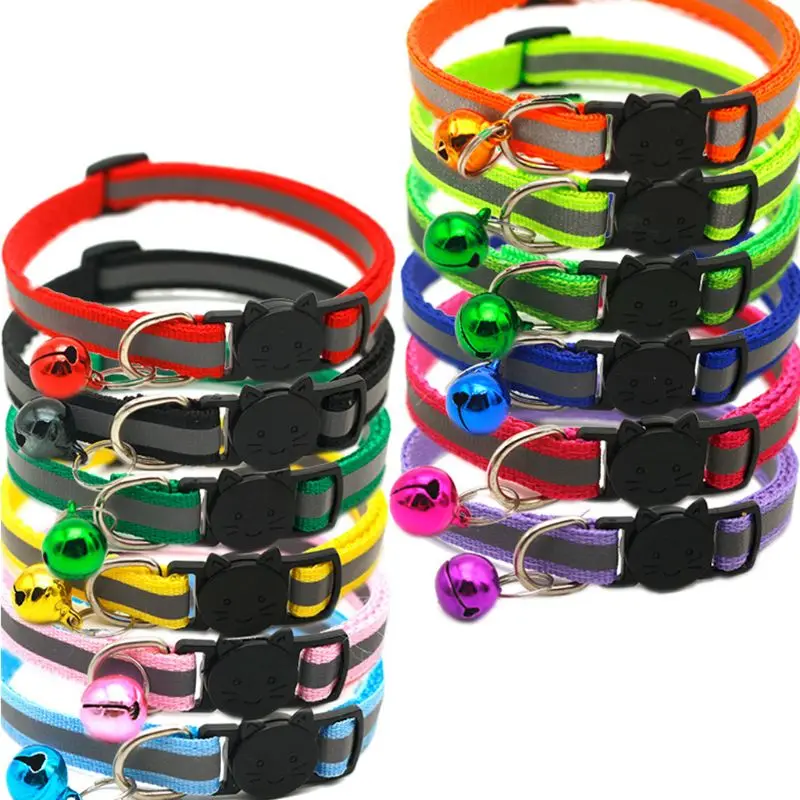 

12 Pcs Collar Reflective Breakaway with Bell Colorful for Kitten or Puppy 95AA