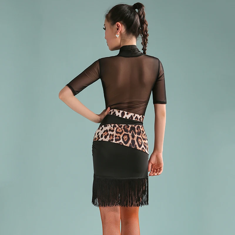 

2021 New Latin Dance Costumes Women Fringed Skirts Latina Dance Training Clothes Samba Tango Practice Wear Leopard Skirt BL5548