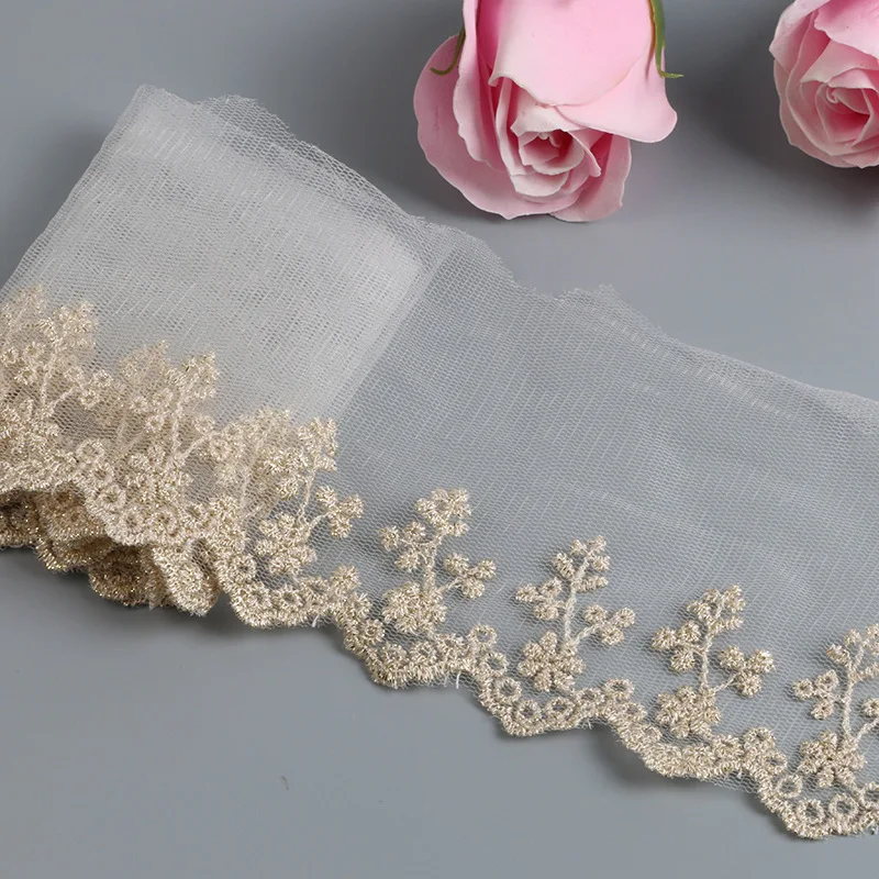 

20Yards Golden Lace Trim Fabric Mesh Back DIY Crafts Wedding Dress Clothing Lngeire Material Handmade