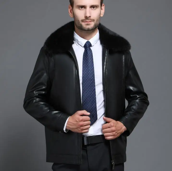 Куртка мужская из овечьей кожи модная деловая повседневная кожаная куртка с