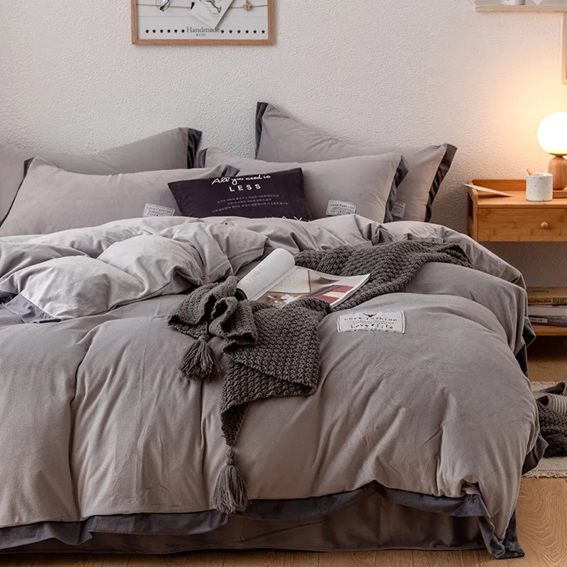 DIGYHOME, 4 шт., фланелевый Комплект постельного белья, высокое качество, коралловый флис, бархат, сплошной цвет, простыня, пододеяльник, наволочка, Комплект постельного белья - Цвет: A8