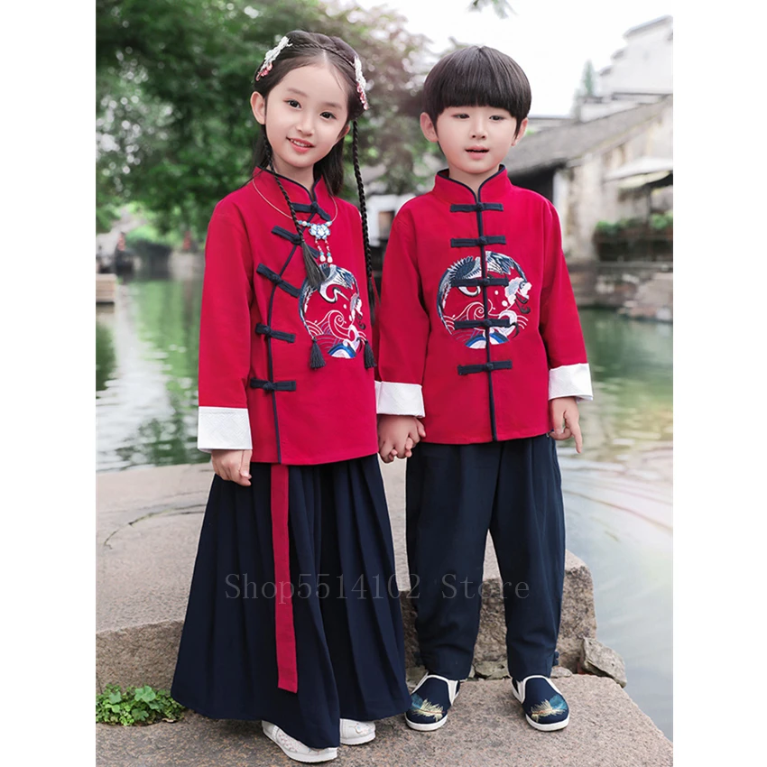 Древний китайский костюм платье Ципао детский винтажный Тан одежда для