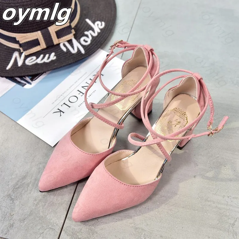 

2021 Scrub sandals high heel shoes female summer new pointed thick with cross with wild hollow high heel sandals